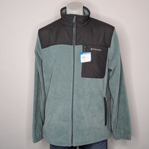 NWT Columbia Blue Grey Granite Mountain Solid Overlay Fleece Zip Up Jacket L